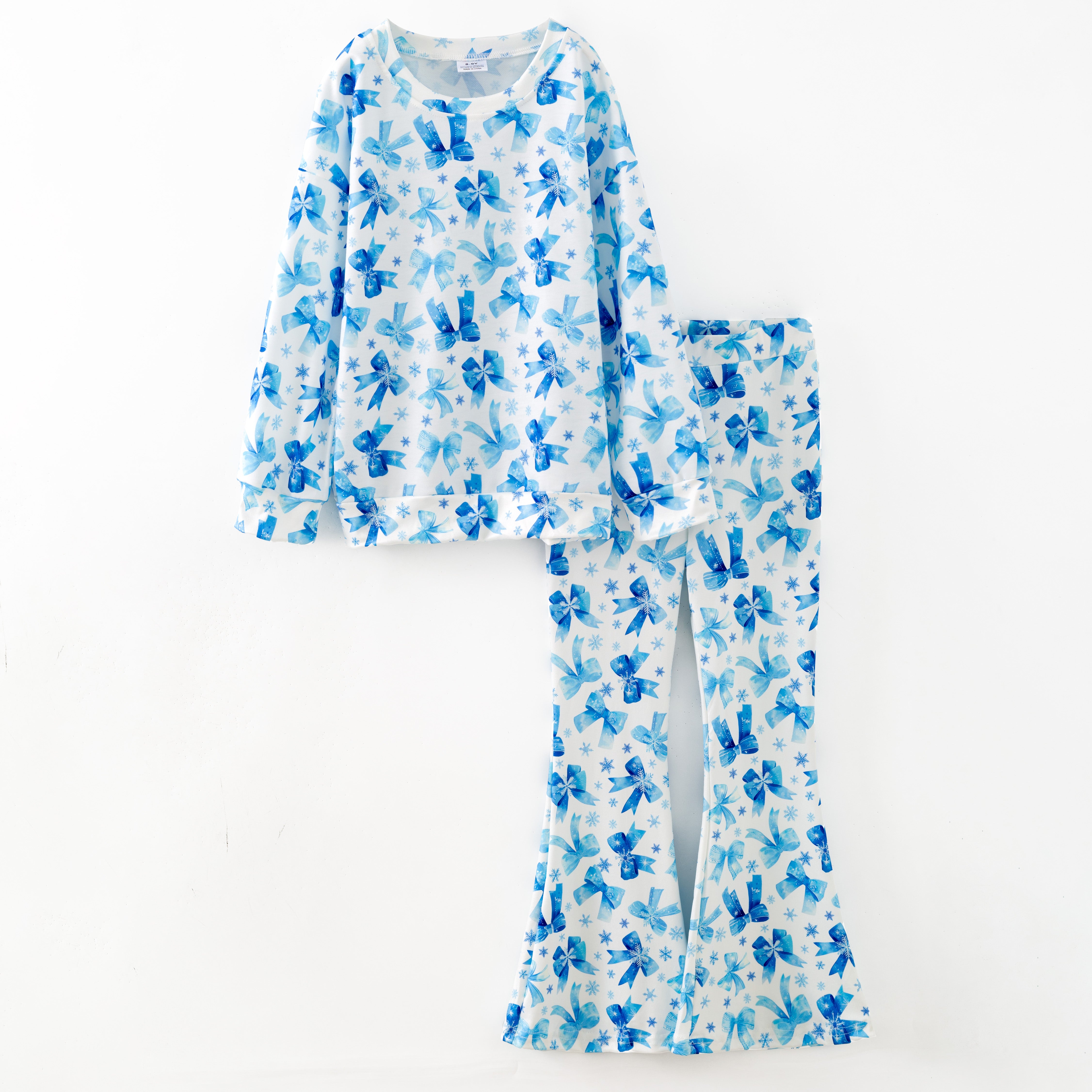 (Pre Order,Prepack Zone)Girls Bow Print Twill Sweatshirt Suit(Mix Size)