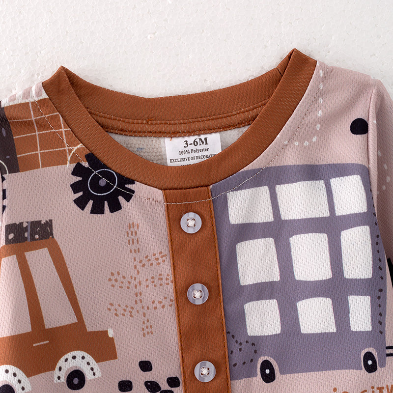 (In Stock Q10-3-1)Baby Boys Fall Car Print Romper