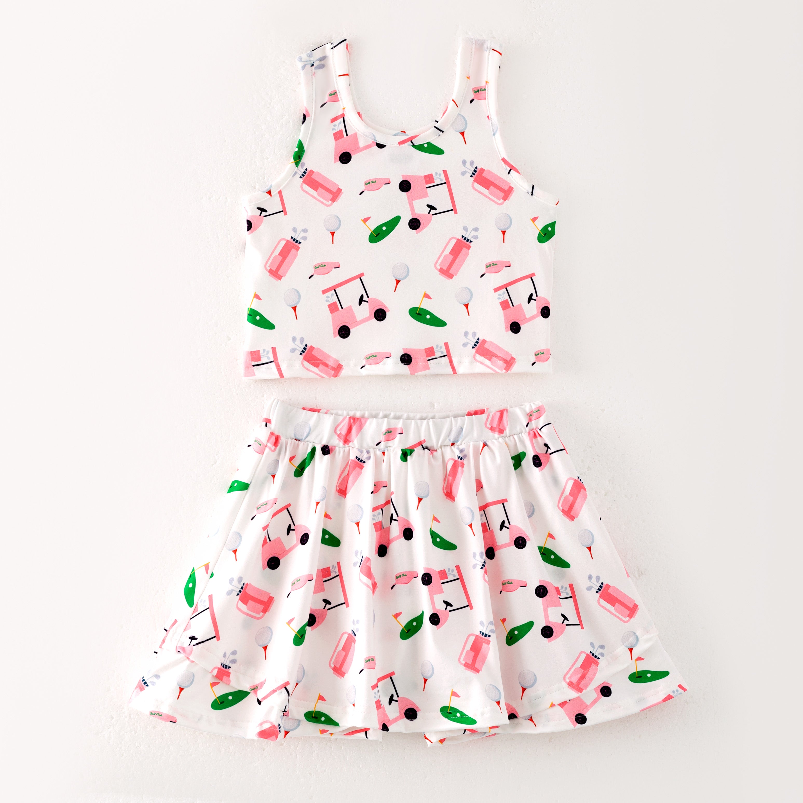 (Pre Order)Girls Spring and Summer Soft Ball&Golf Print Skort Set