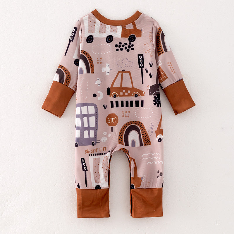 (In Stock Q10-3-1)Baby Boys Fall Car Print Romper