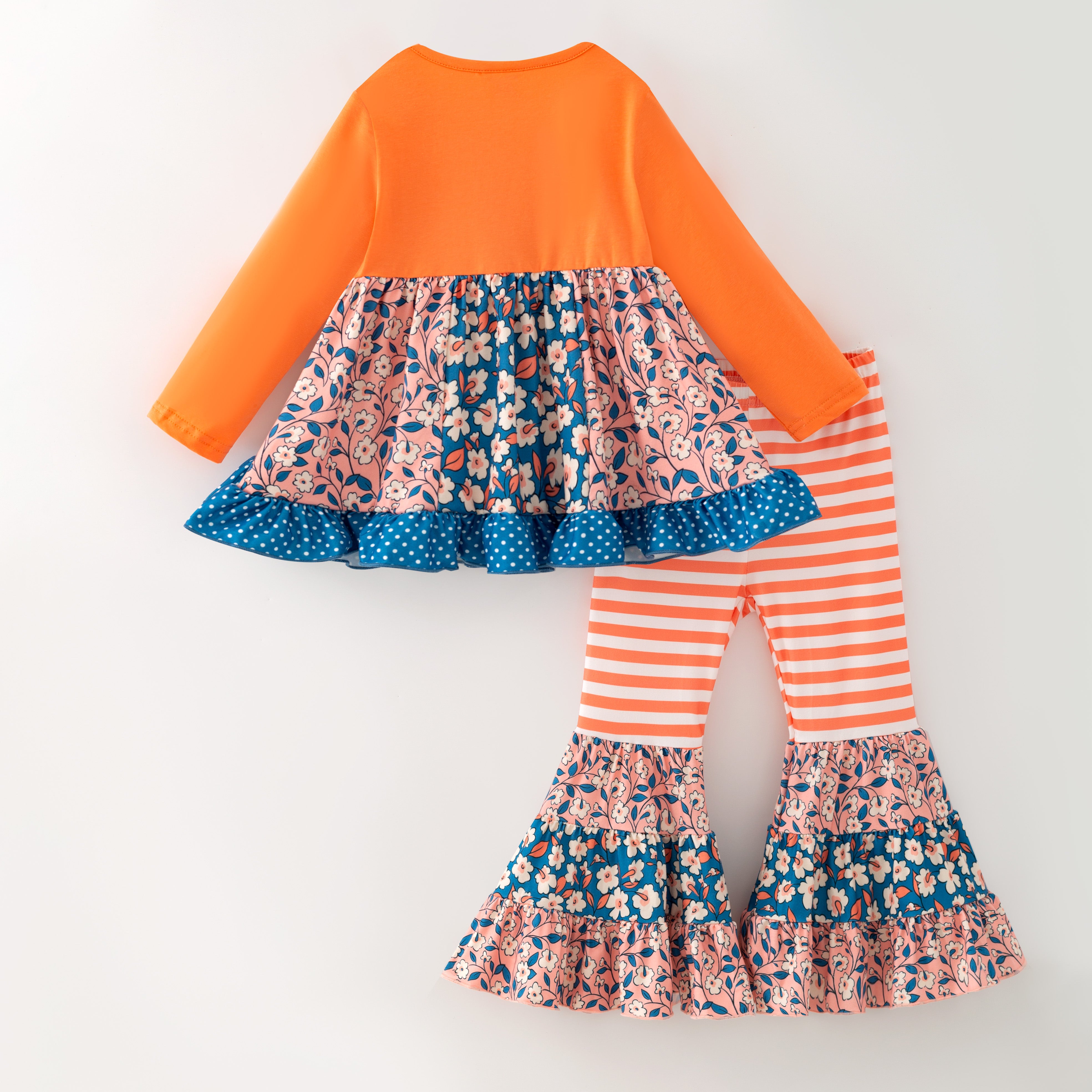 (In Stock)Girls Fall Floral Print Ruffle Outfit Set