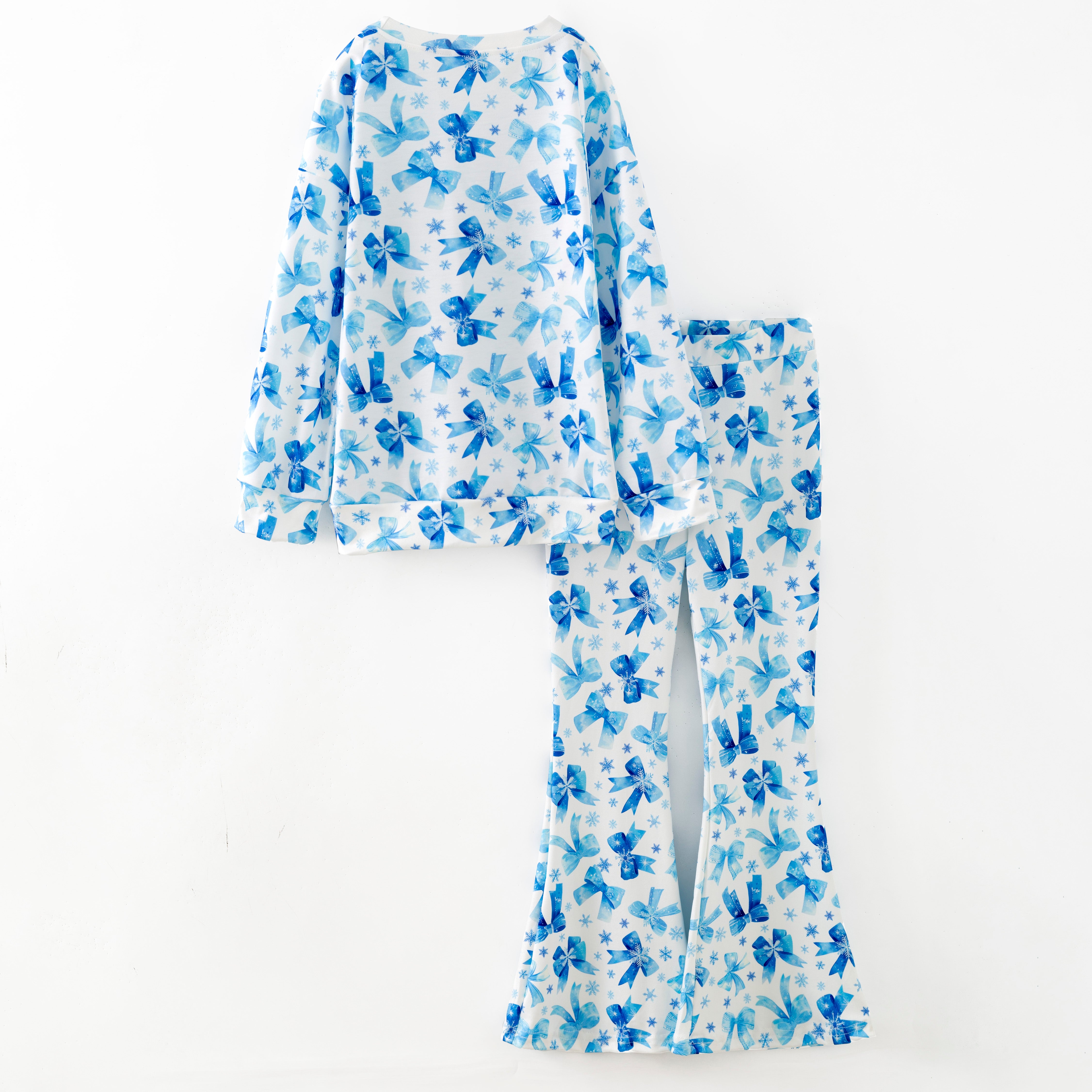 (Pre Order,Prepack Zone)Girls Bow Print Twill Sweatshirt Suit(Mix Size)