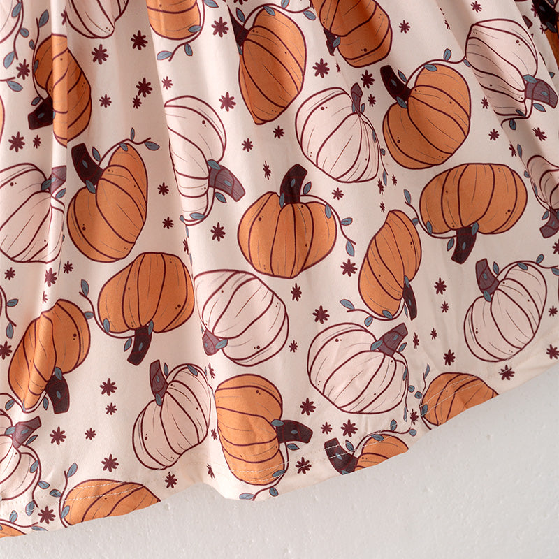 (In Stock)Girls Thanksgiving Pumpkin Print Dress