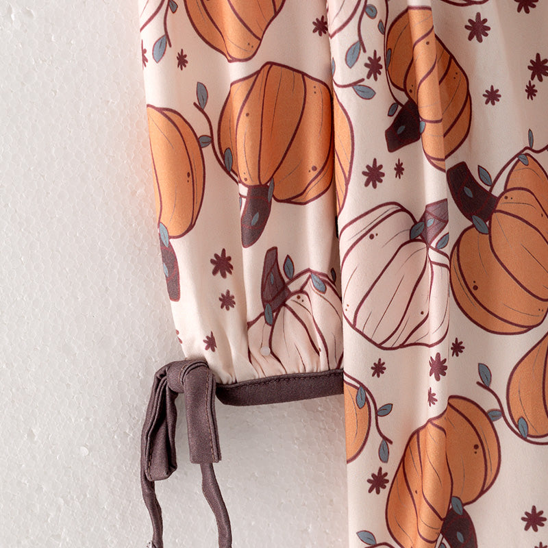 (In Stock)Girls Thanksgiving Pumpkin Print Dress