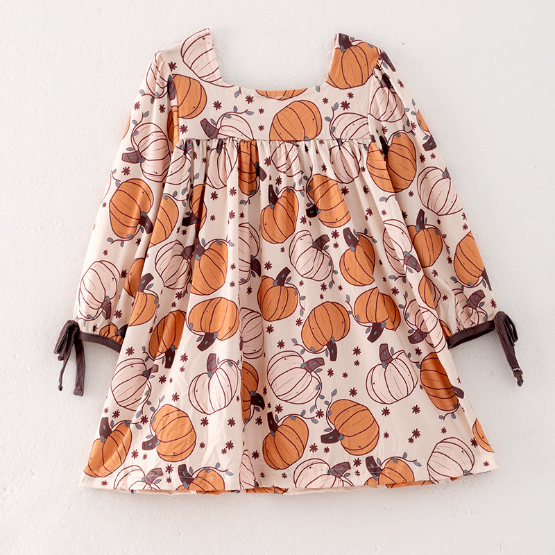 (In Stock)Girls Thanksgiving Pumpkin Print Dress