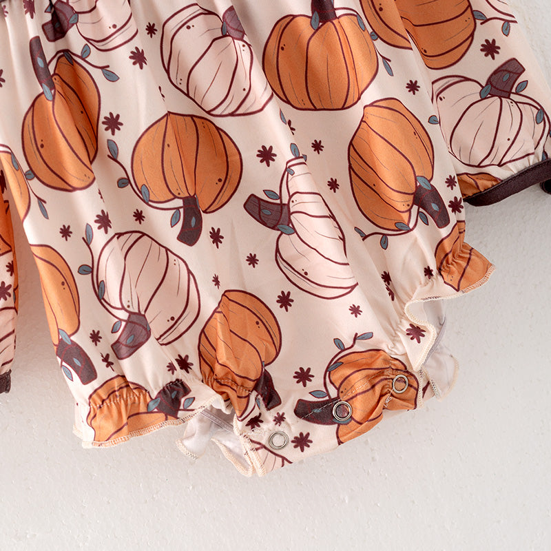 (In Stock)Baby Girls Thanksgiving Pumpkin Print Romper