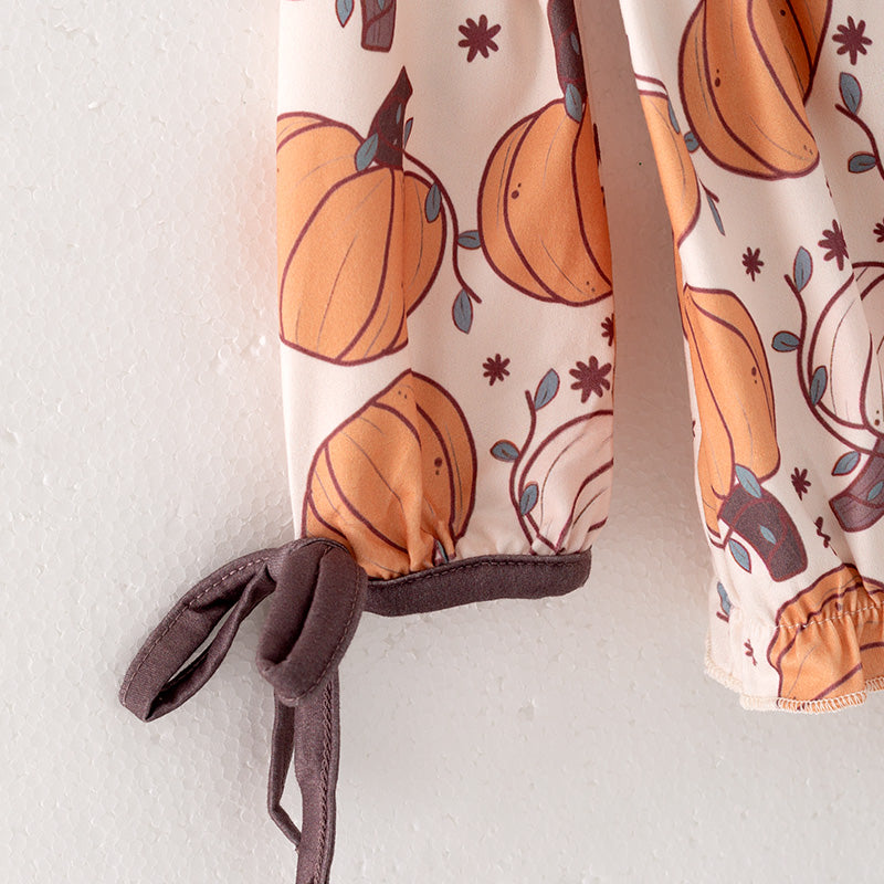 (In Stock)Baby Girls Thanksgiving Pumpkin Print Romper
