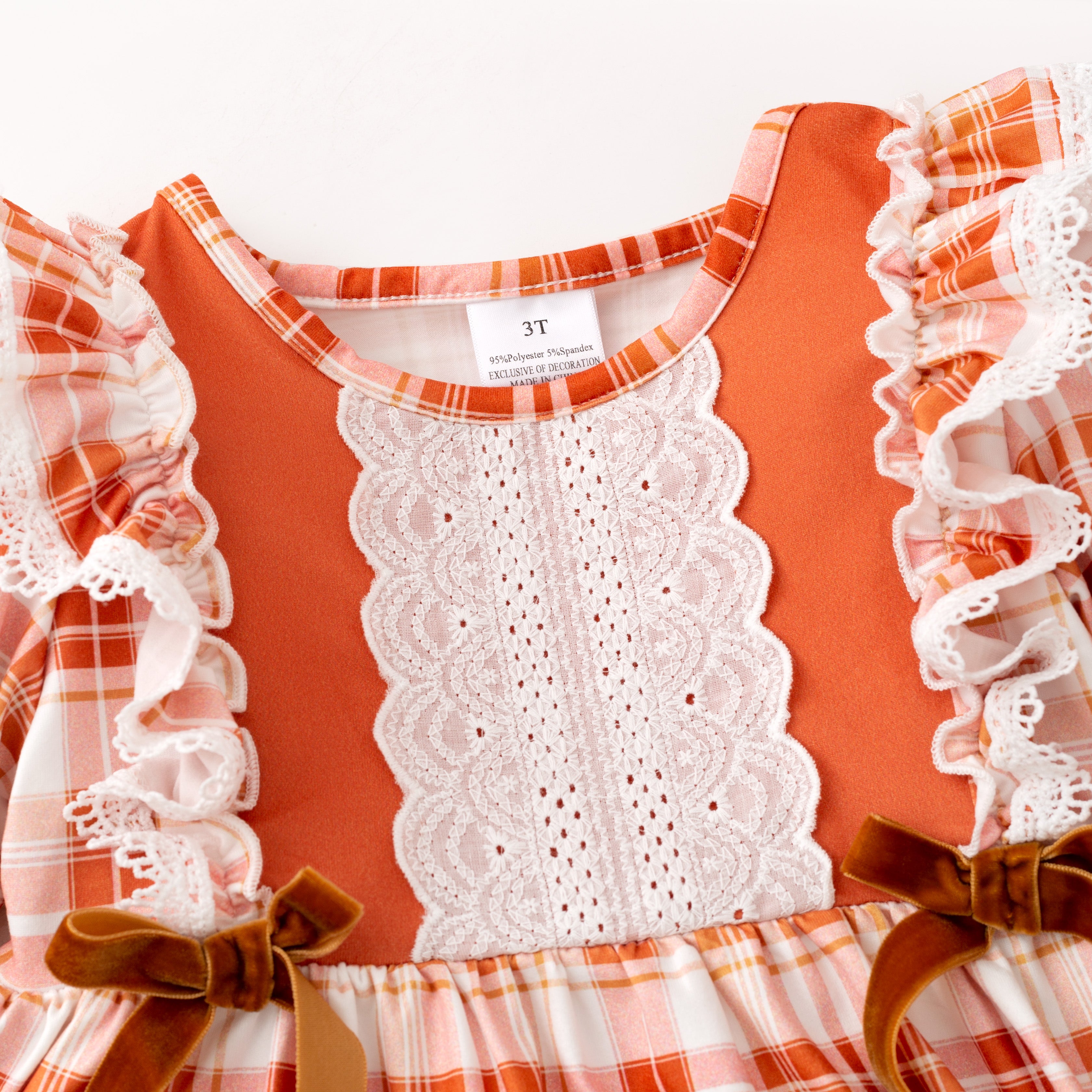 (In Stock)Girls Fall Plaid Lace Ruffle Dress