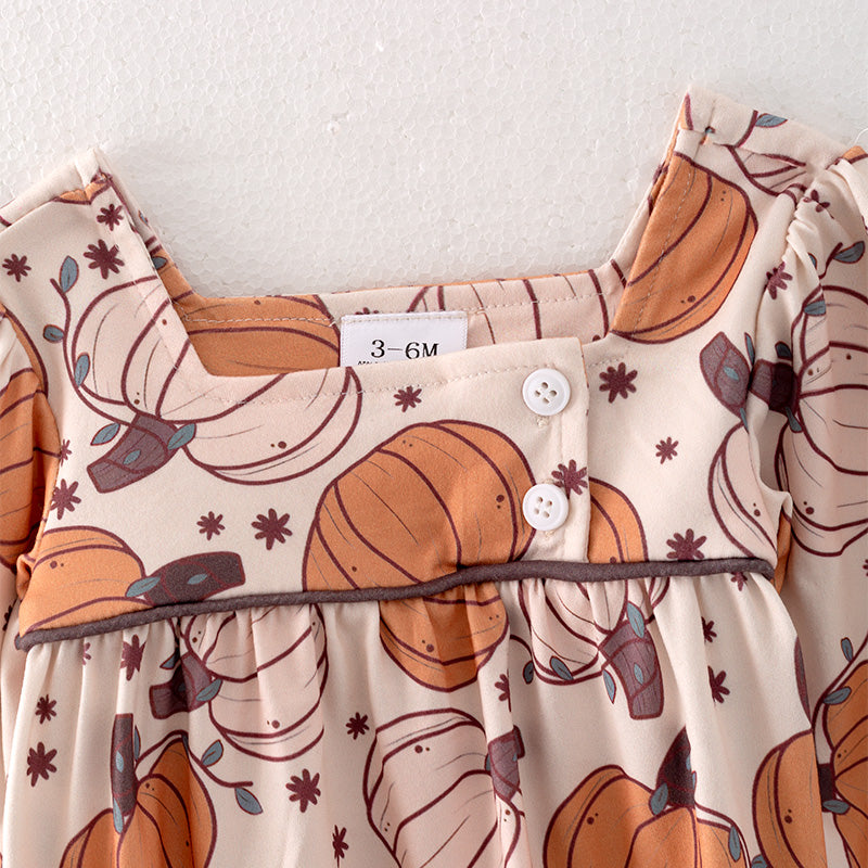 (In Stock)Baby Girls Thanksgiving Pumpkin Print Romper