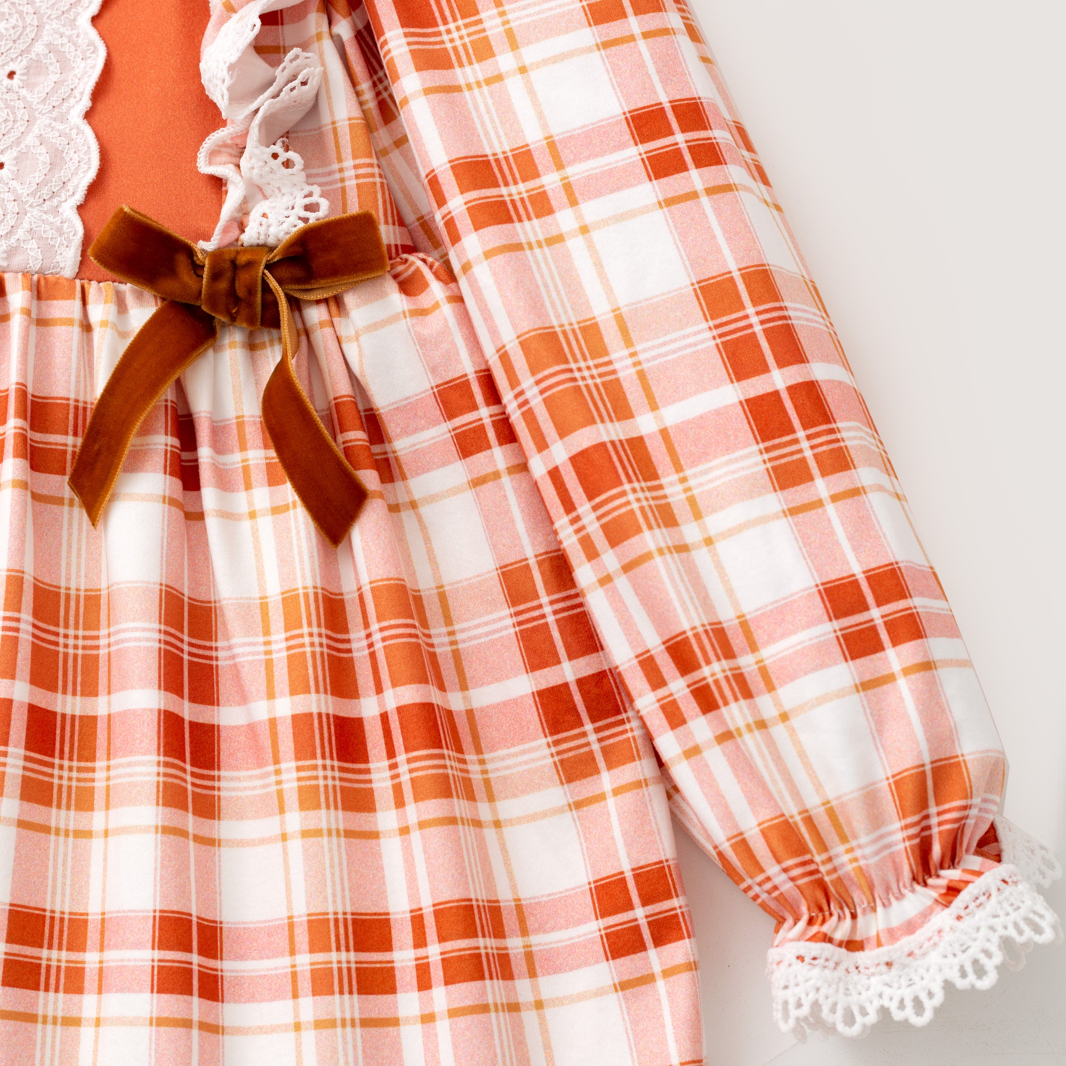 (In Stock)Girls Fall Plaid Lace Ruffle Dress