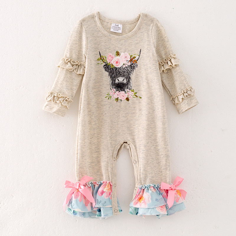 (In Stock Q10-4-2)Baby Girls Fall Cattle Print Romper