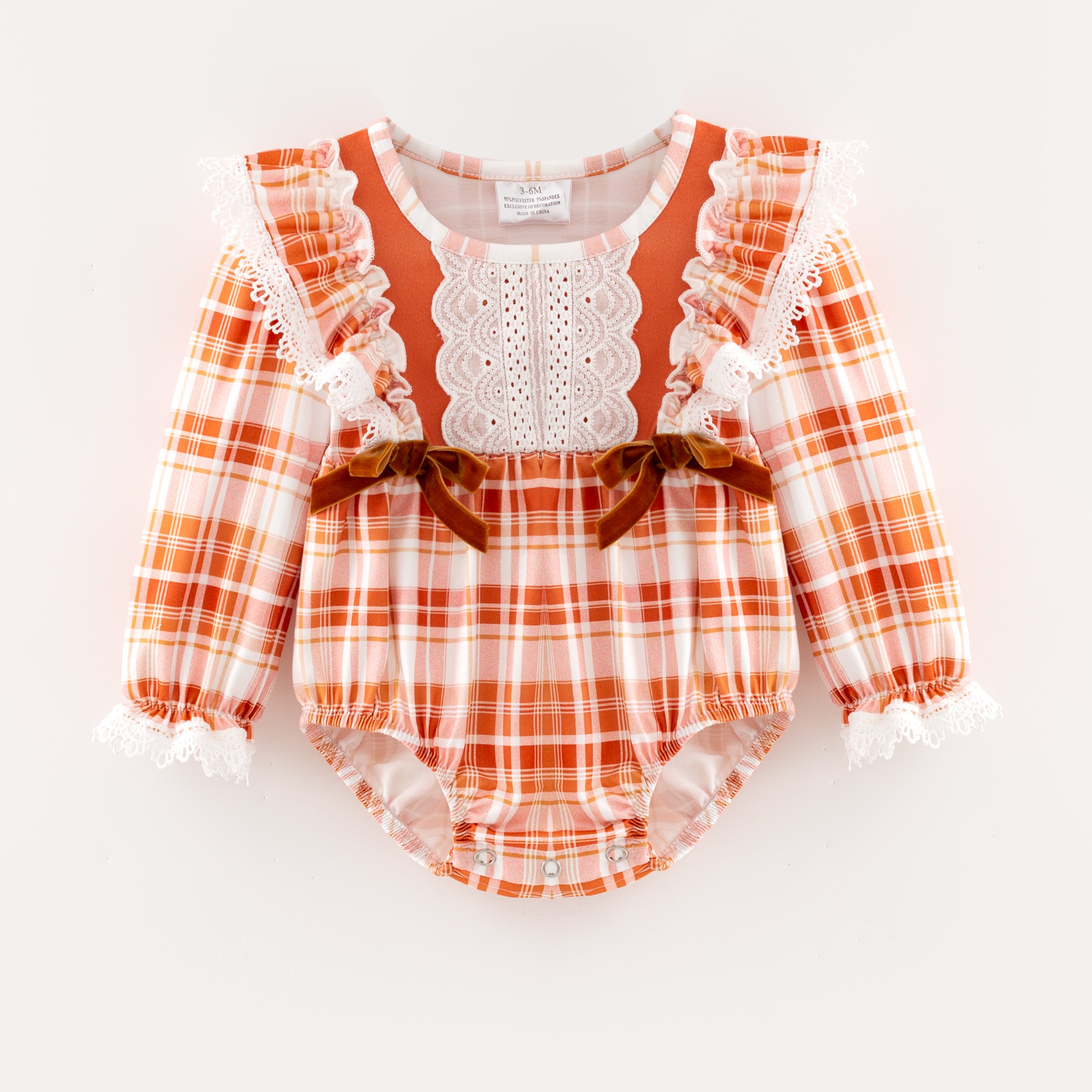 (In Stock)Toddler Girls Fall Plaid Lace Ruffle Romper