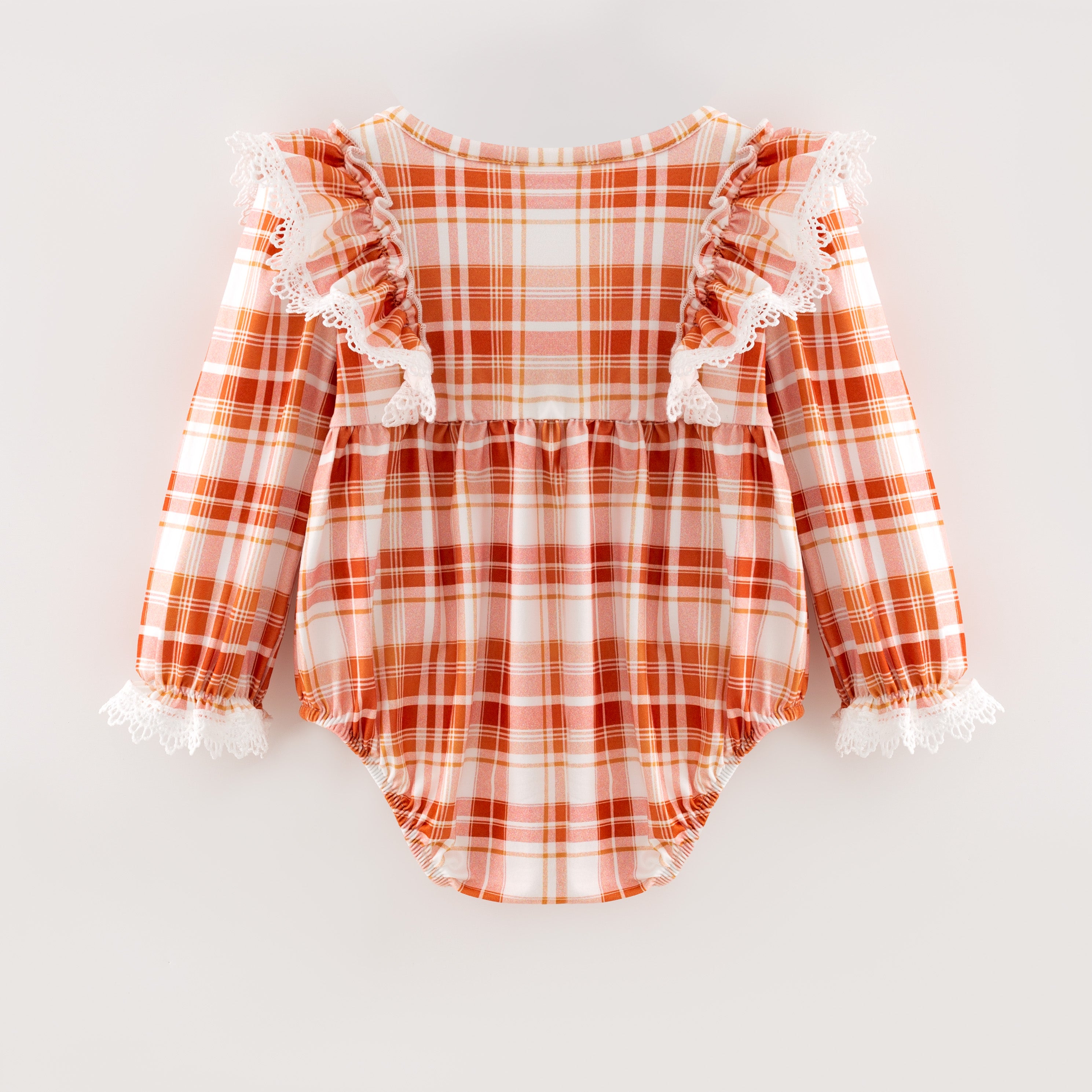(In Stock)Toddler Girls Fall Plaid Lace Ruffle Romper