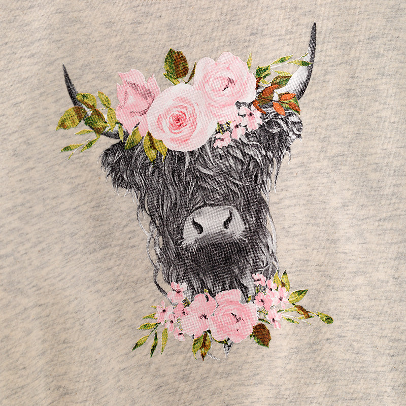 (In Stock Q10-4-2)Girls Fall Cattle Print Outfit Set