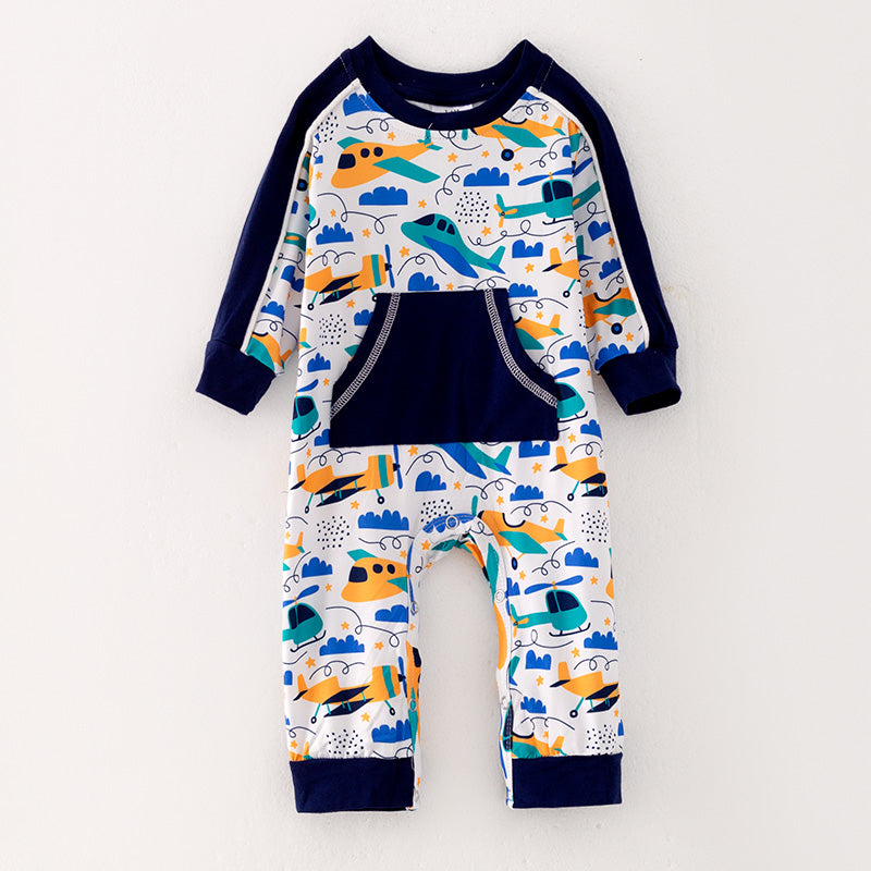 (In Stock Q10-2-2)Baby Boys Fall Airplane Print Romper