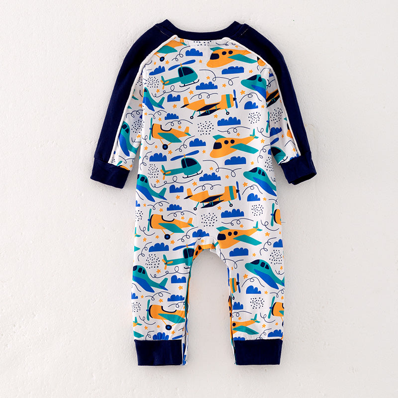 (In Stock Q10-2-2)Baby Boys Fall Airplane Print Romper