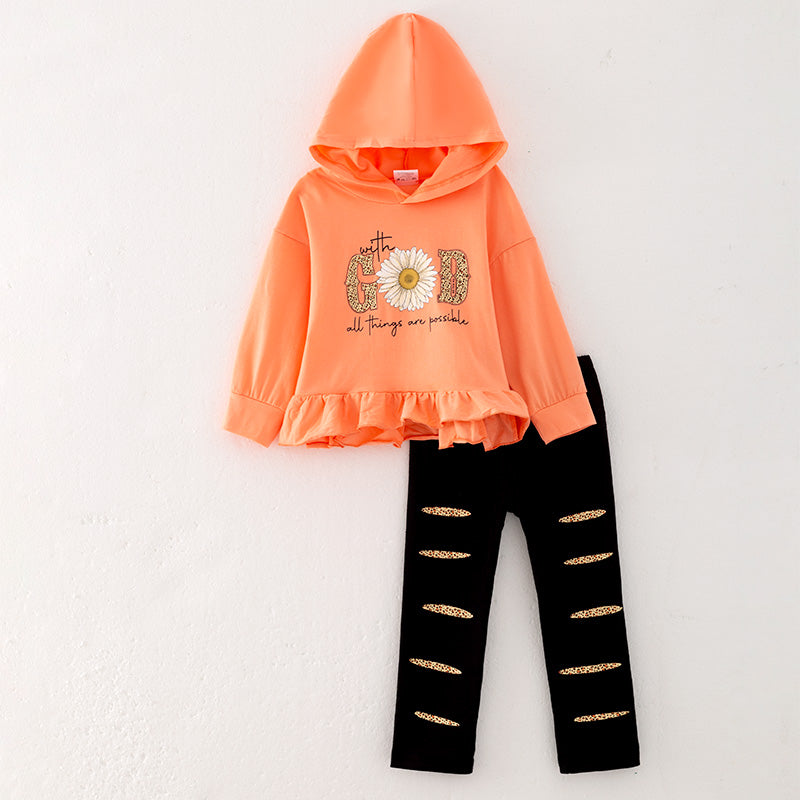 (In Stock Q10-2-1)Girls Fall GOD Print Outfit Set