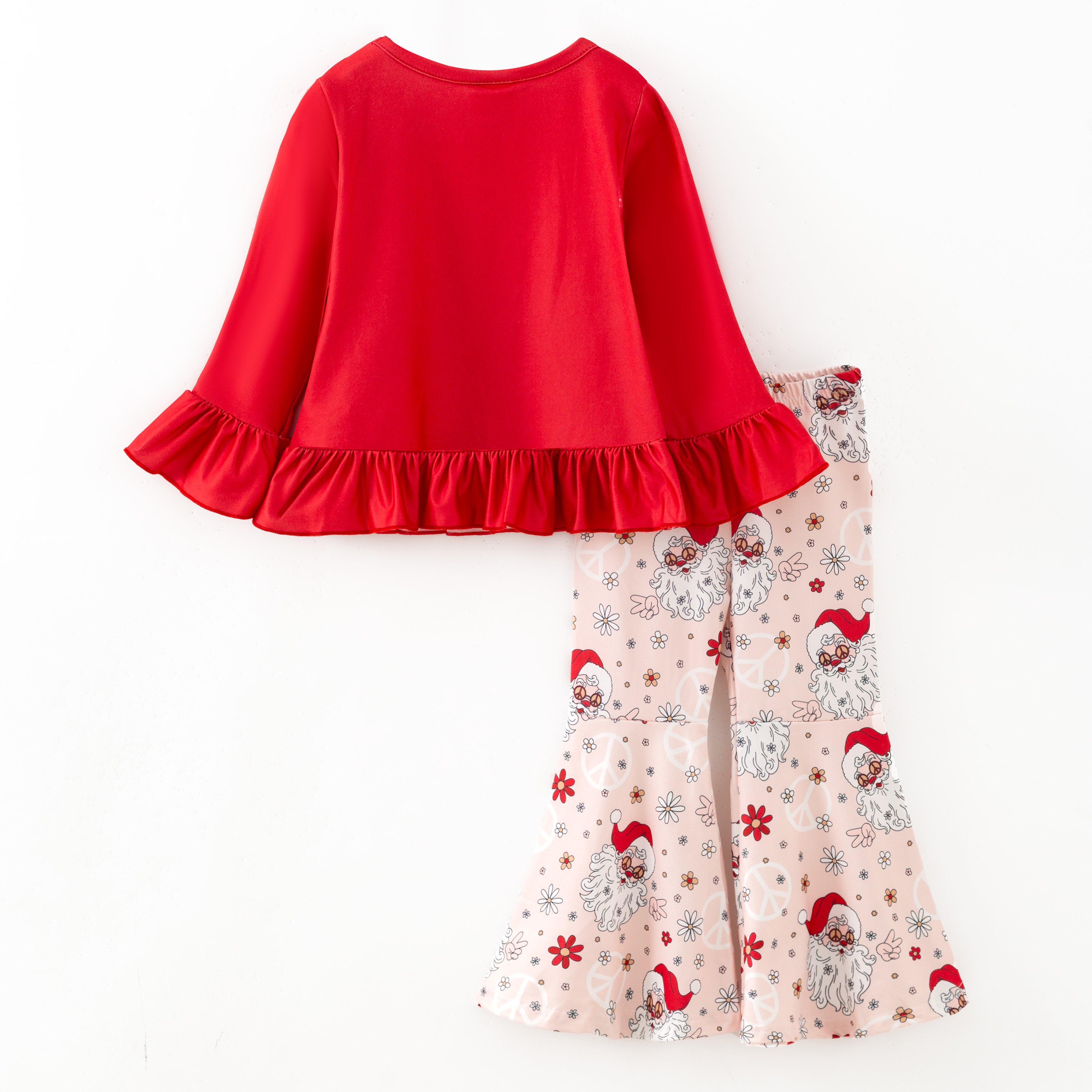 (Pre Order)Girls Christmas Santa Claus Print Ruffle Outfit Set