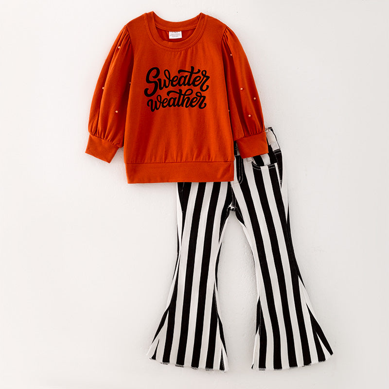 (In Stock Q10-3-2)Girls Fall Weather Print Denim Set