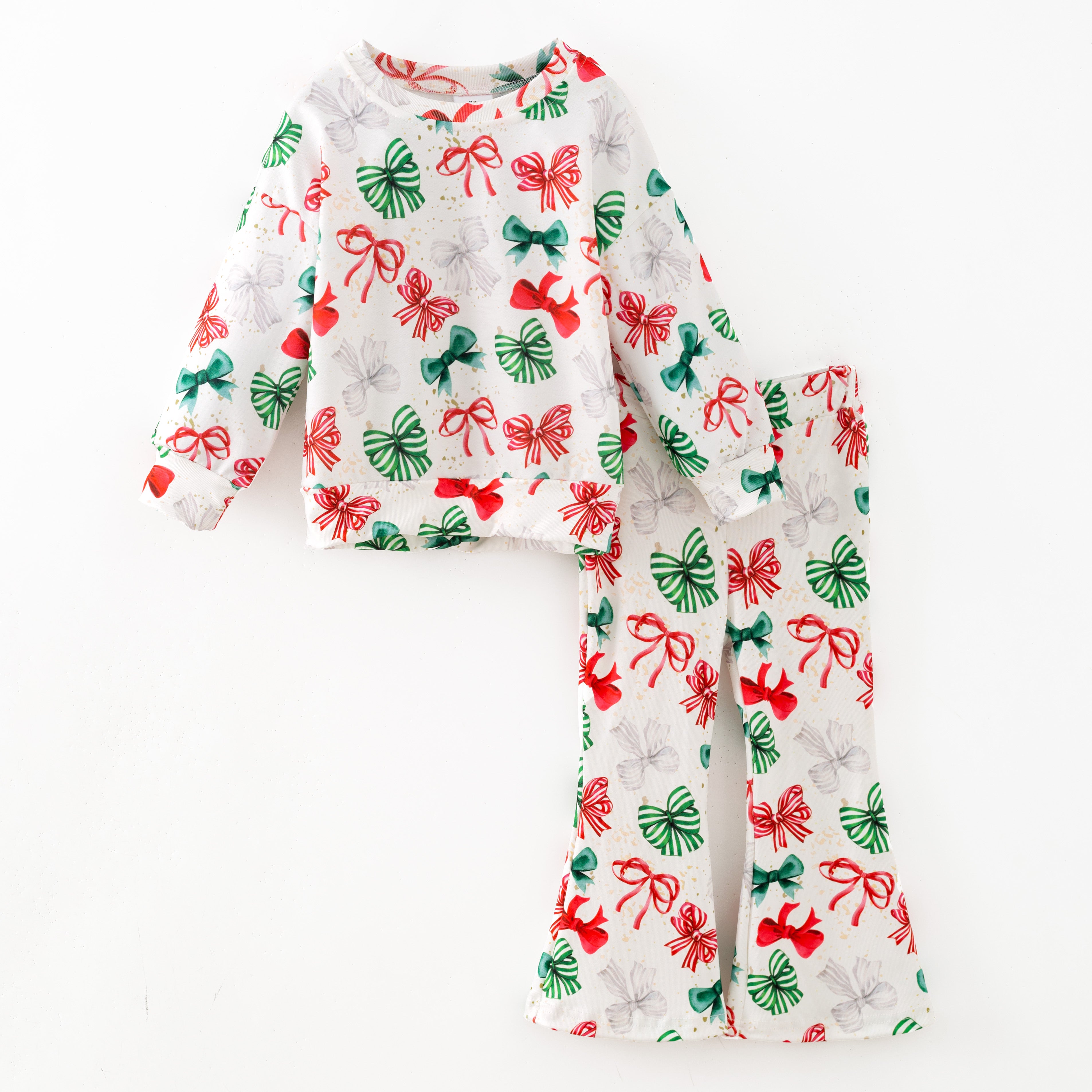 (Pre Order,Prepack Zone)Girls Bow Print Twill Sweatshirt Suit(Mix Size)
