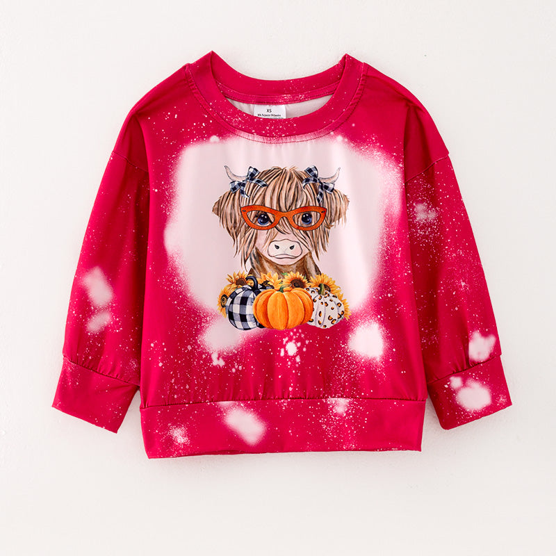 (In Stock Q10-1-2)Girls Fall Cattle Print Top