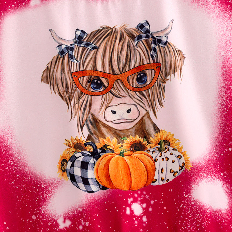 (In Stock Q10-1-2)Girls Fall Cattle Print Top