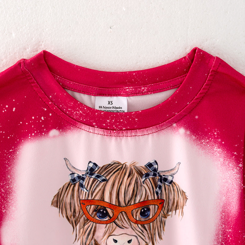 (In Stock Q10-1-2)Girls Fall Cattle Print Top