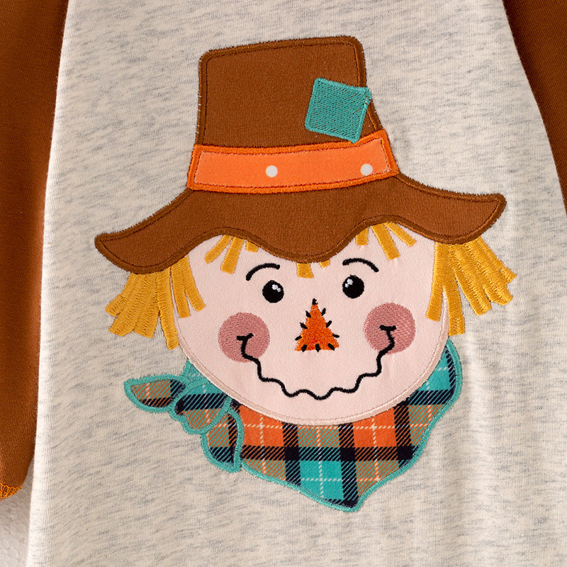(In Stock Q10-1-1)Baby Boys Fall Scarecrow Applique Romper