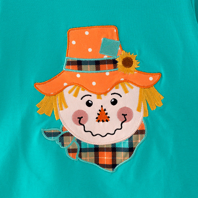 (In Stock Q10-1-1)Girls Fall Scarecrow Applique Outfit Set