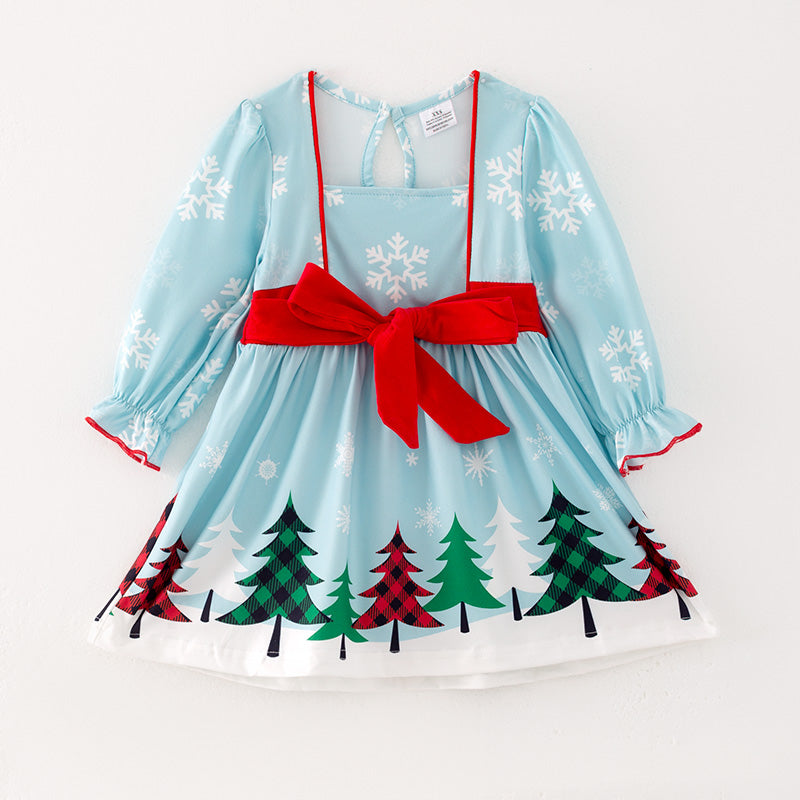 (In Stock Q11-3-2)Girls Christmas Snow Print Dress