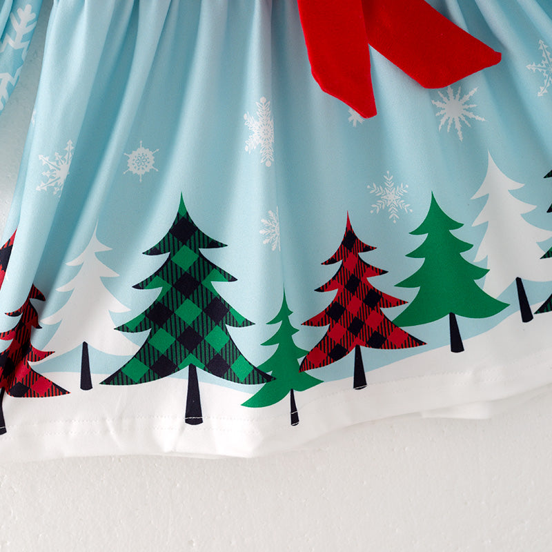 (In Stock Q11-3-2)Girls Christmas Snow Print Dress