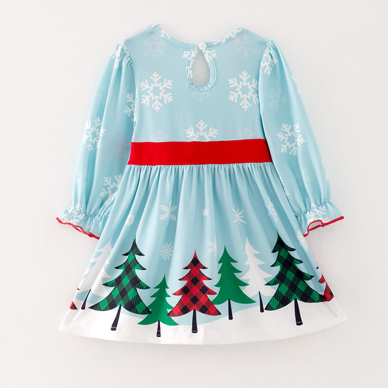 (In Stock Q11-3-2)Girls Christmas Snow Print Dress