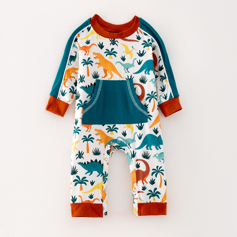 (In Stock Q10-3-1)Baby Boys Fall Dinosaur Print Romper