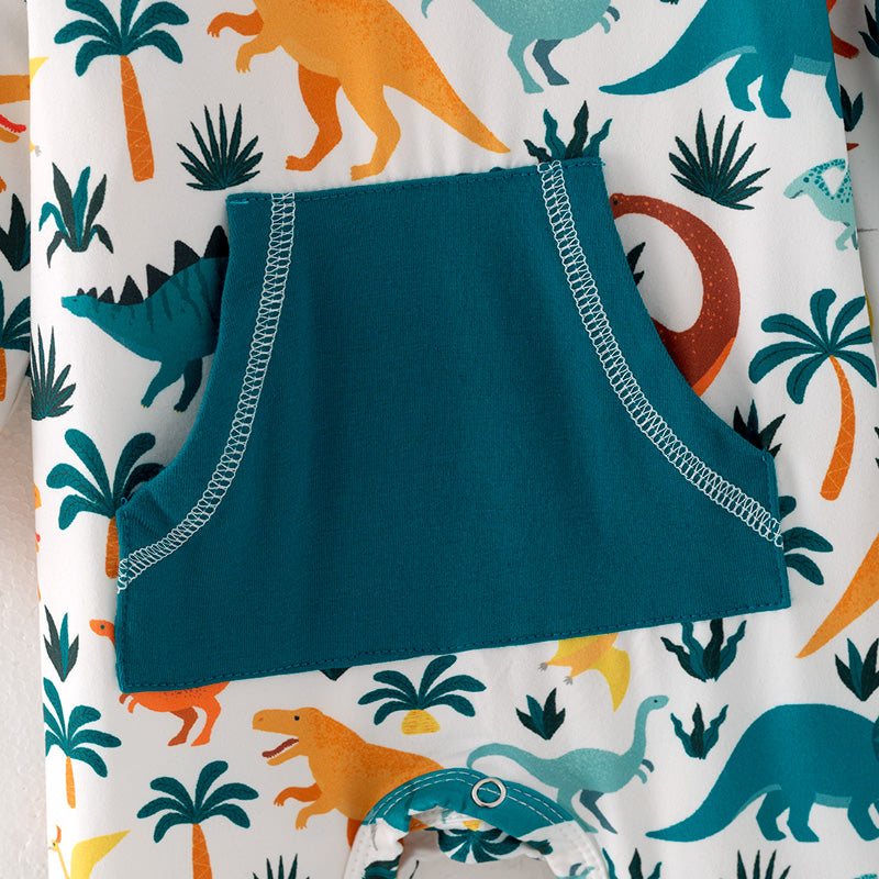 (In Stock Q10-3-1)Baby Boys Fall Dinosaur Print Romper