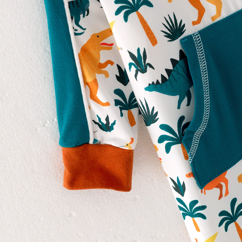 (In Stock Q10-3-1)Baby Boys Fall Dinosaur Print Romper