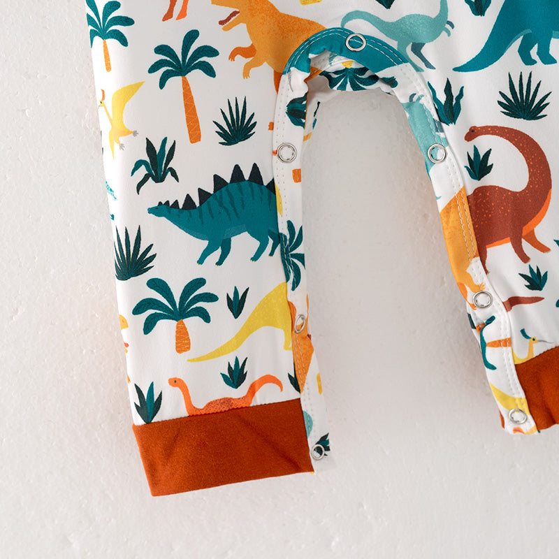 (In Stock Q10-3-1)Baby Boys Fall Dinosaur Print Romper