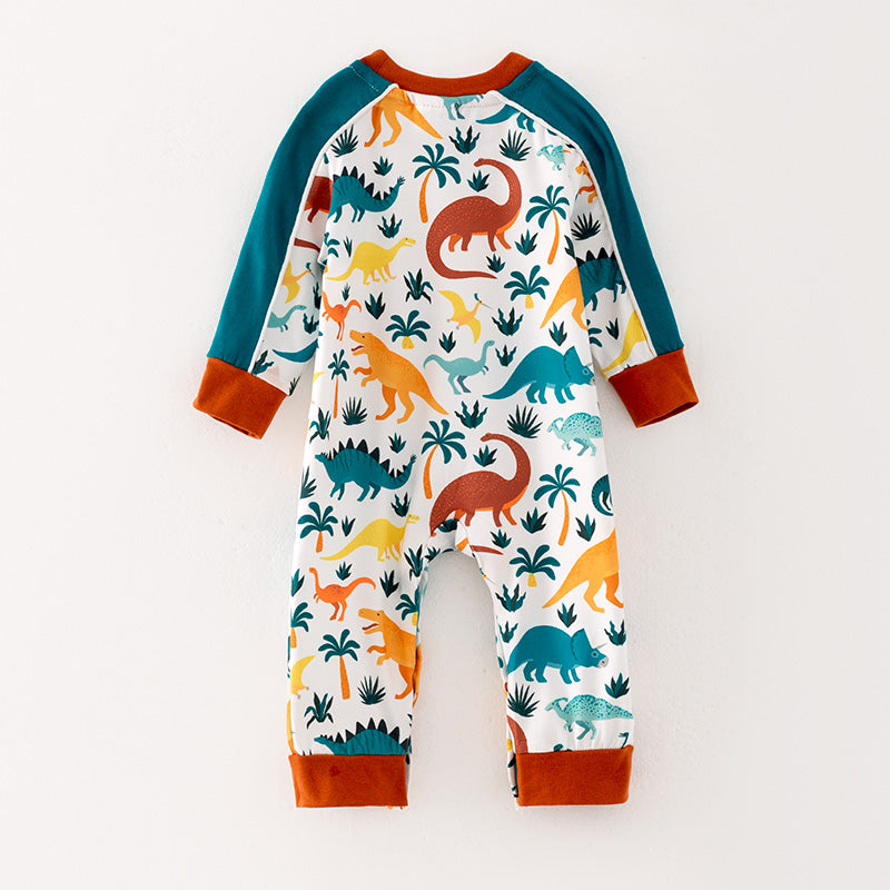 (In Stock Q10-3-1)Baby Boys Fall Dinosaur Print Romper
