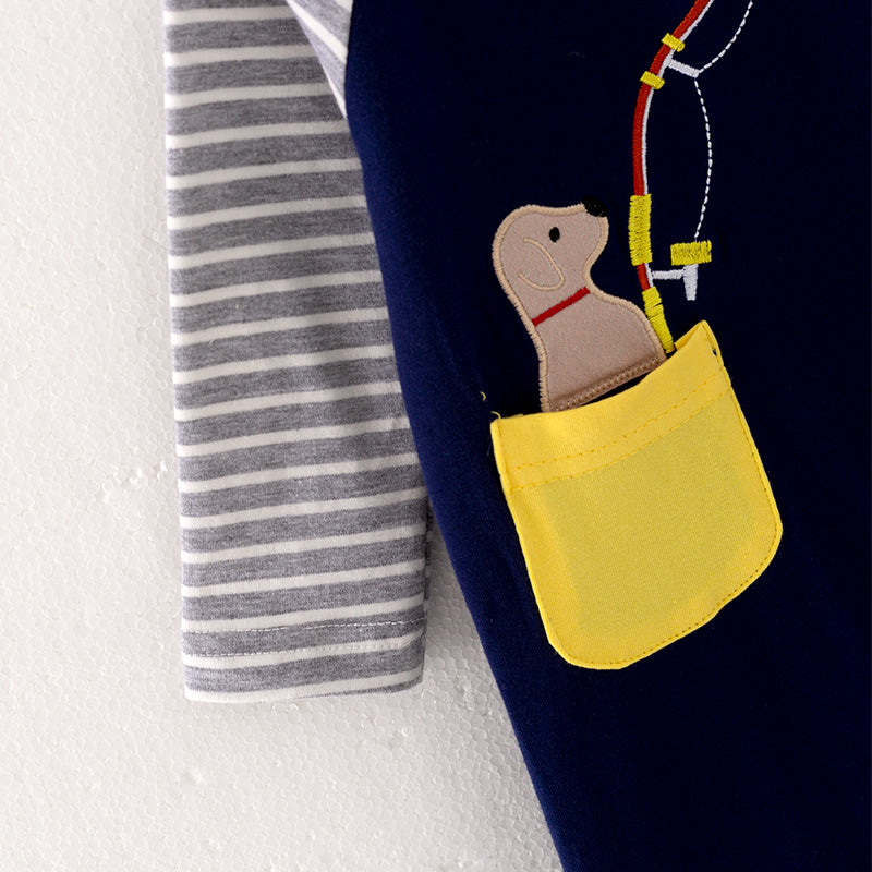 (In Stock Q10-3-1)Baby Boys Fall Fishing Dog Applique Romper