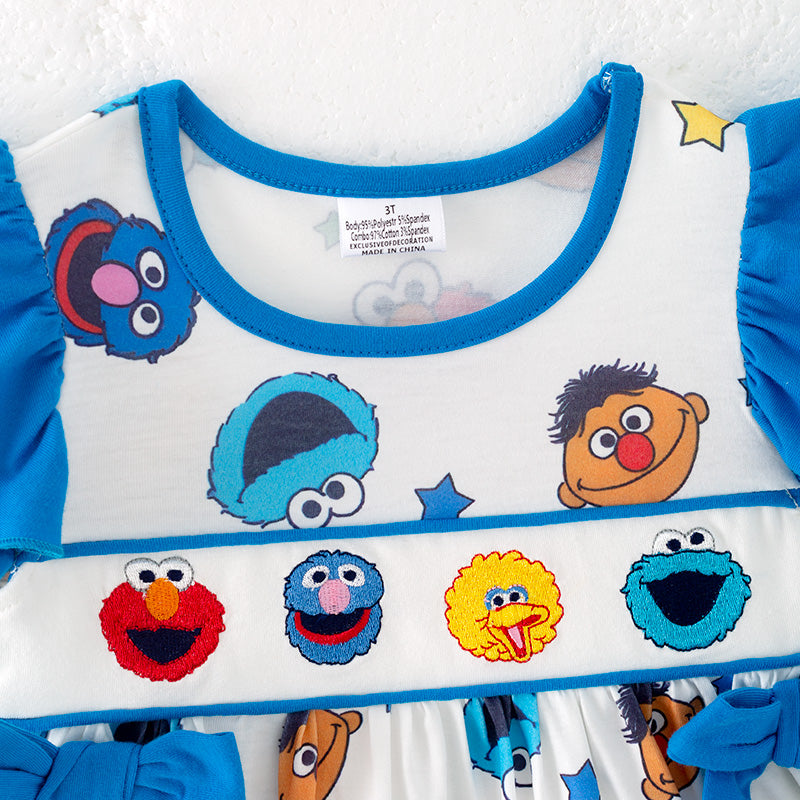 (In Stock)Girls Spring and Summer Cartoon Embroidery Shorts Set