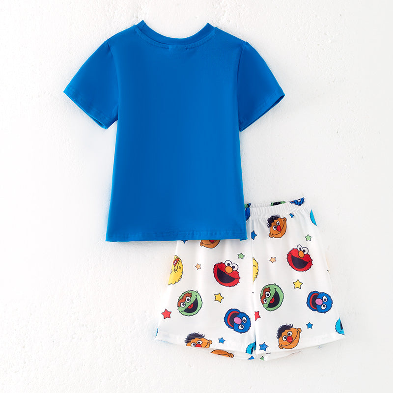 (In Stock)Boys Spring and Summer Cartoon Embroidery Smocked Shorts Set