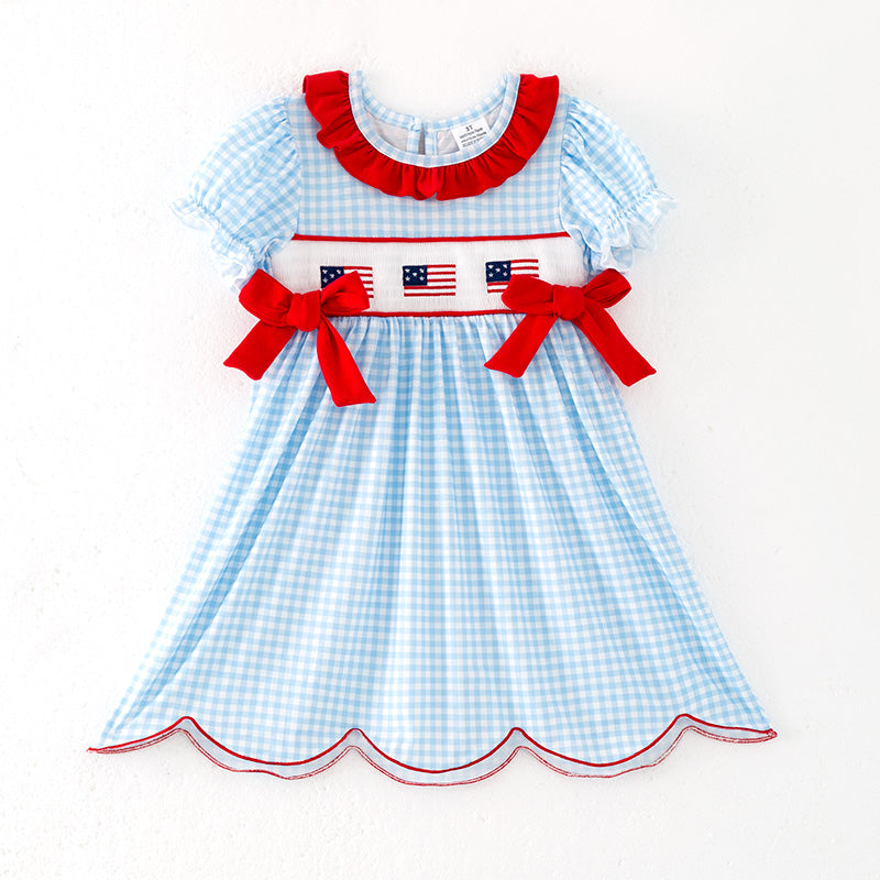(In Stock)Girls Patriotic Embroidery Smocked Dress