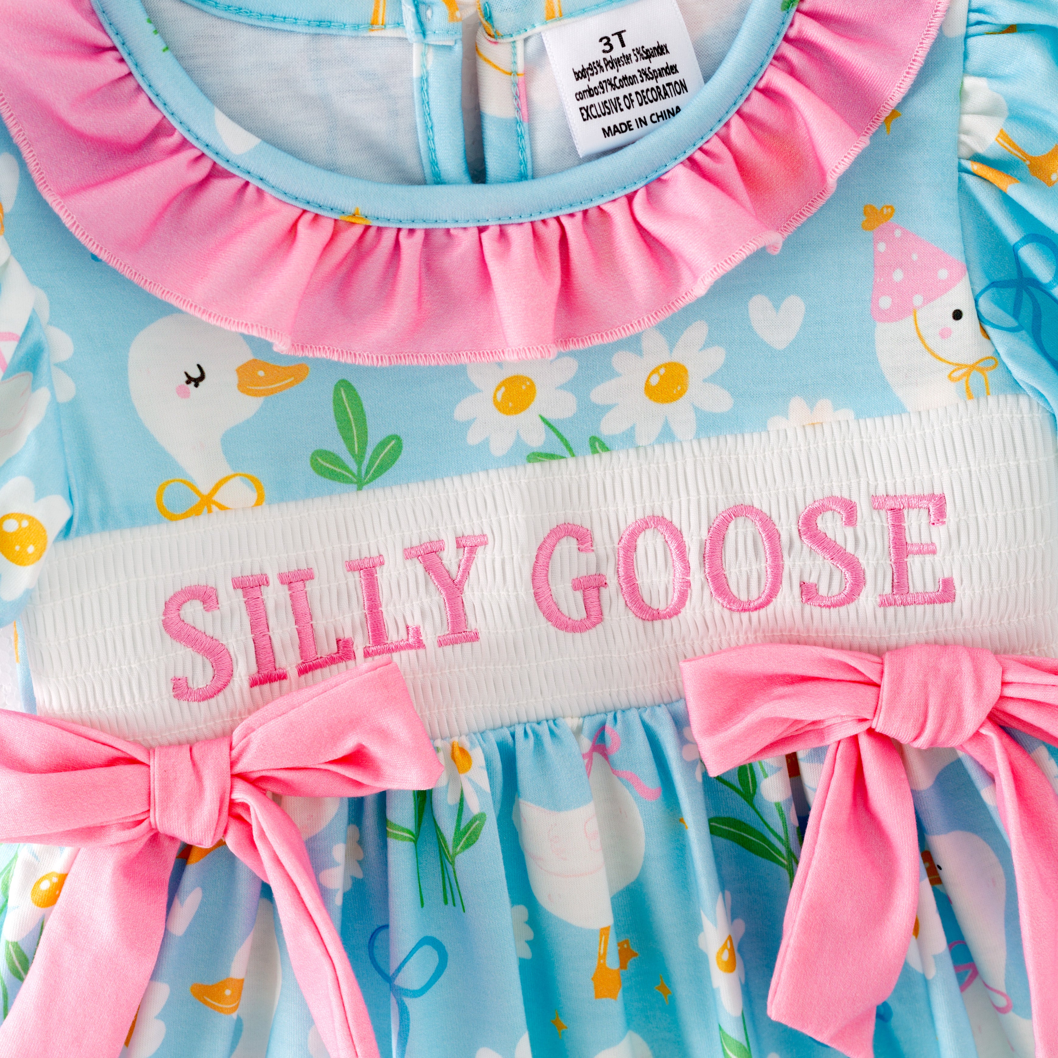 (Pre Order)Sisters Spring and Summer Silly Goose Embroidery Smocked Dress&Romper