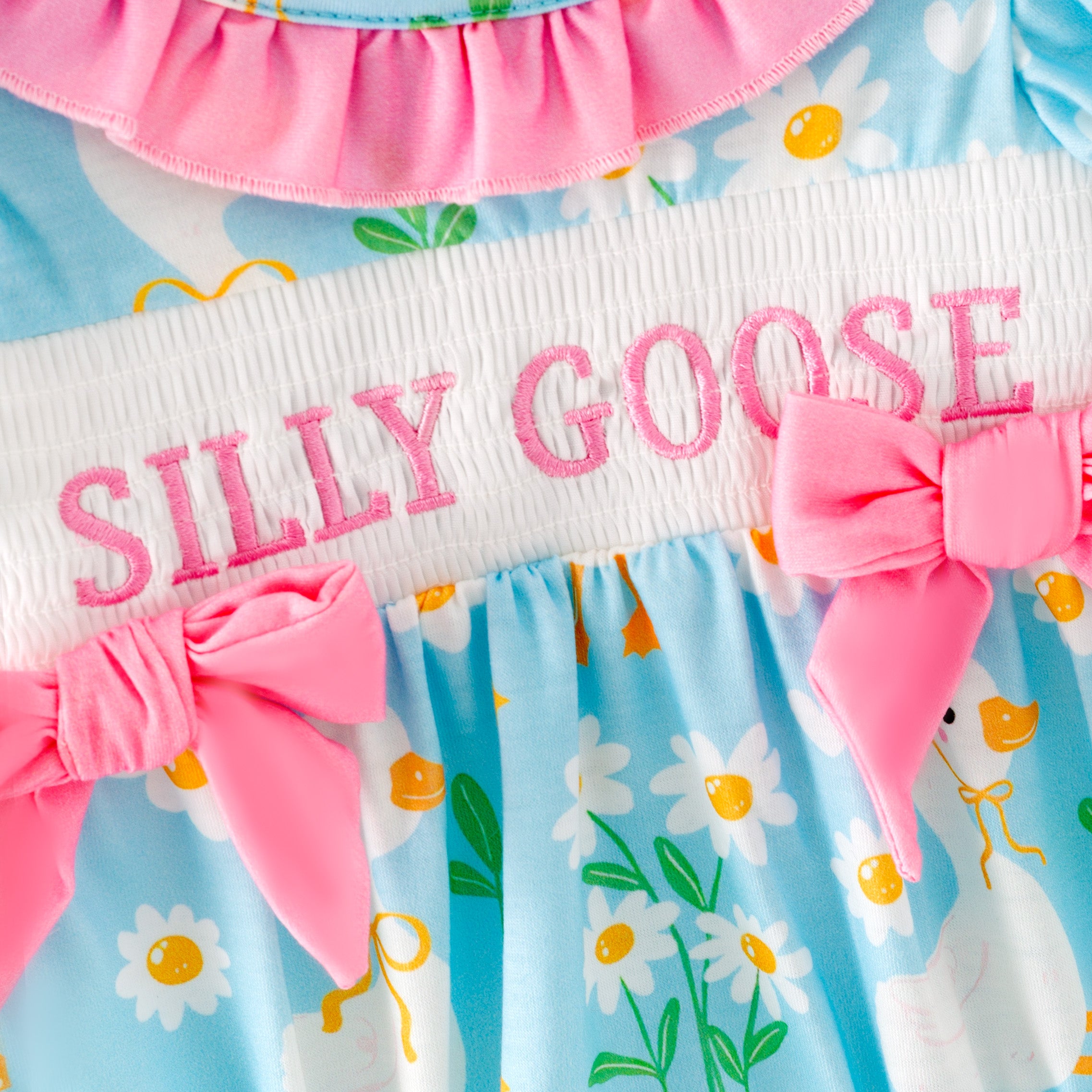 (Pre Order)Sisters Spring and Summer Silly Goose Embroidery Smocked Dress&Romper