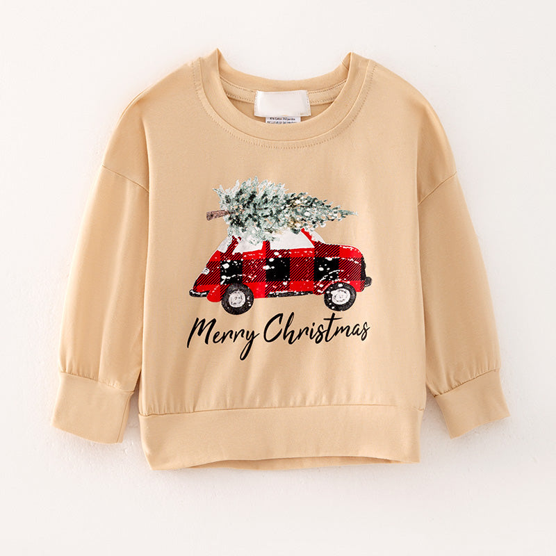 (In Stock Q13-5-1)Girls Christmas Print Cotton Top