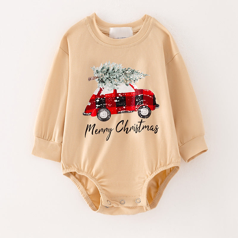 (In Stock Q13-5-1)Baby Girls Christmas Print Romper