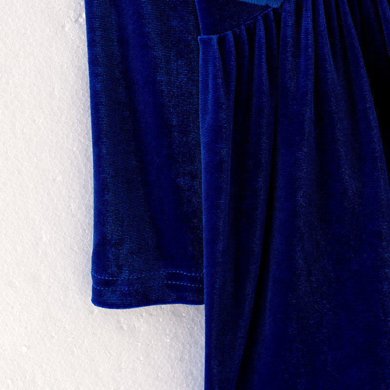 (In Stock E35-2-1)Girls Christmas Embroidery Blue Velvet Dress