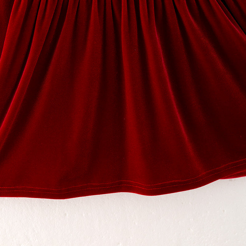(In Stock E36-2-1)Girls Christmas Embroidery Red Velvet Dress