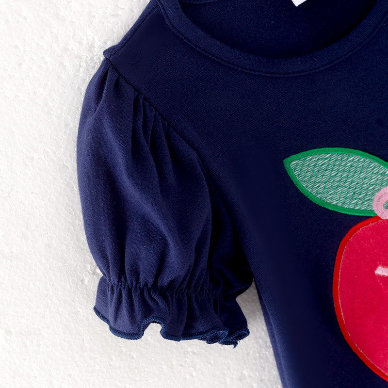 (In Stock)Girls Summer Back To School Apple Applique Outfit Set