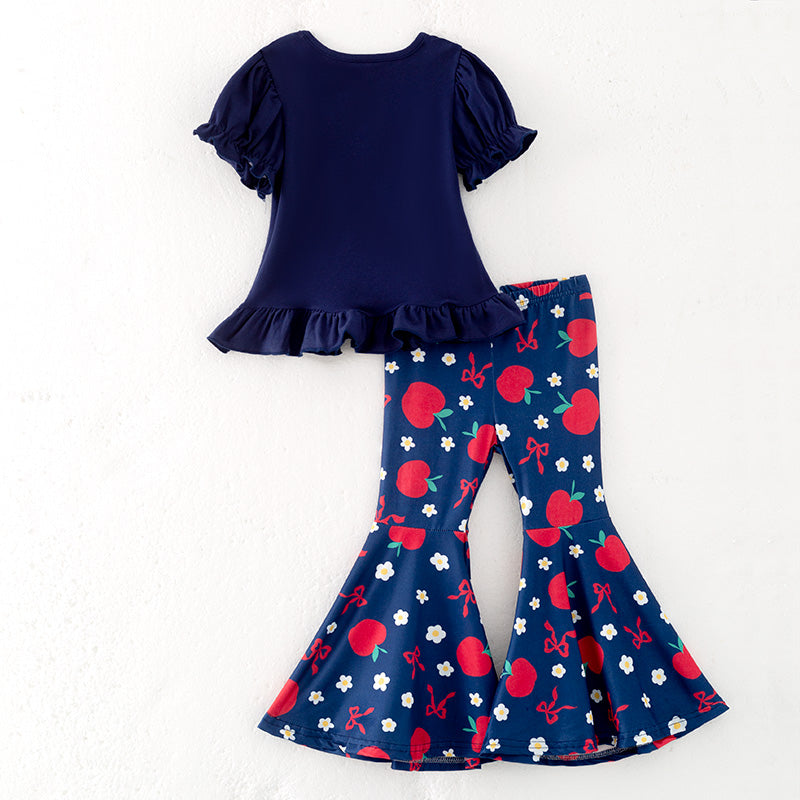 (In Stock)Girls Summer Back To School Apple Applique Outfit Set
