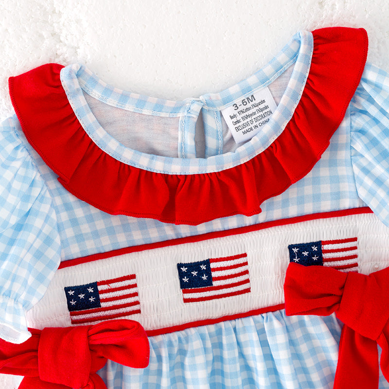 (In Stock)Toddler Girls Patriotic Embroidery Smocked Bloomer Set